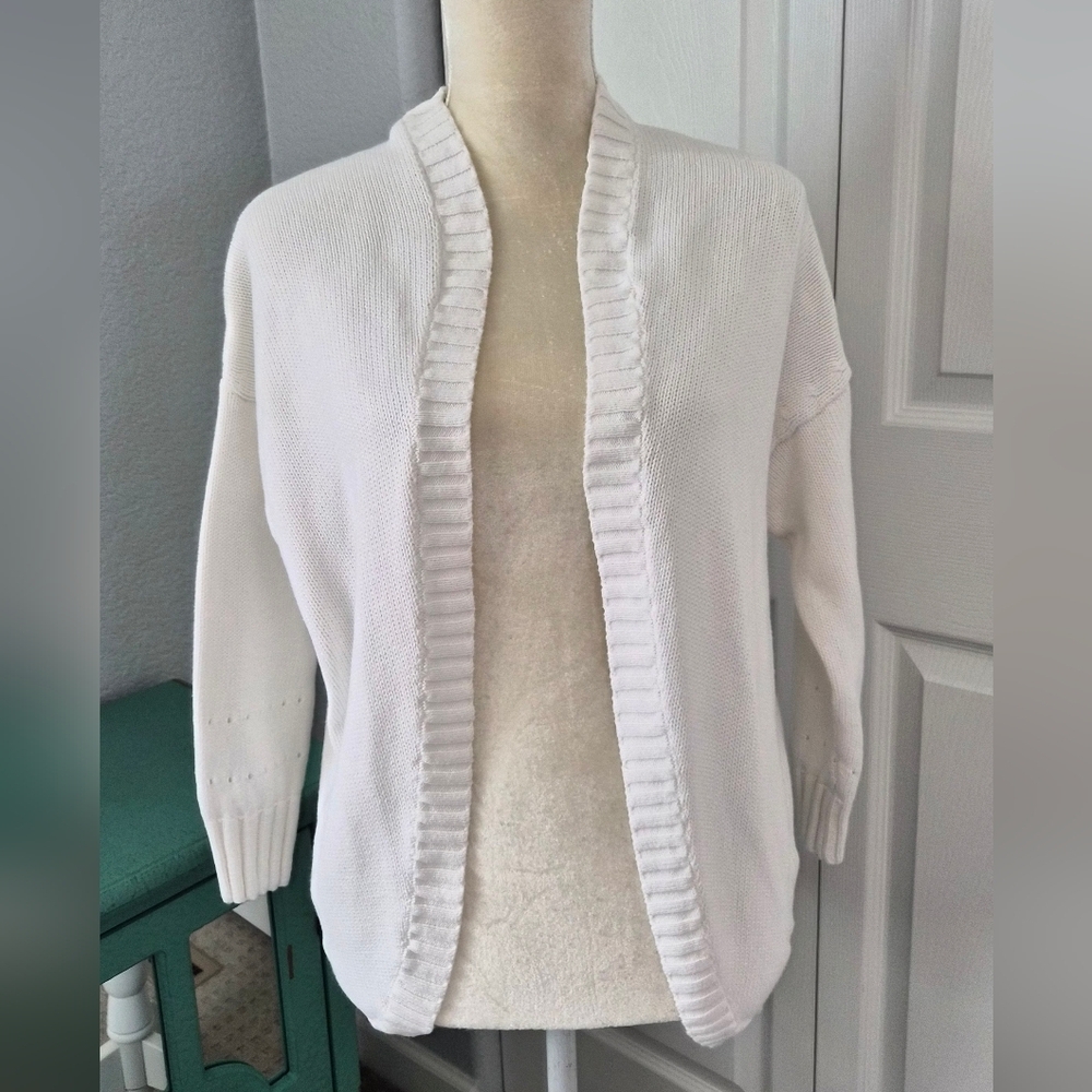 SPRING SALE | Tentree White Open Front Knit Cardigan Small Cotton Sweater